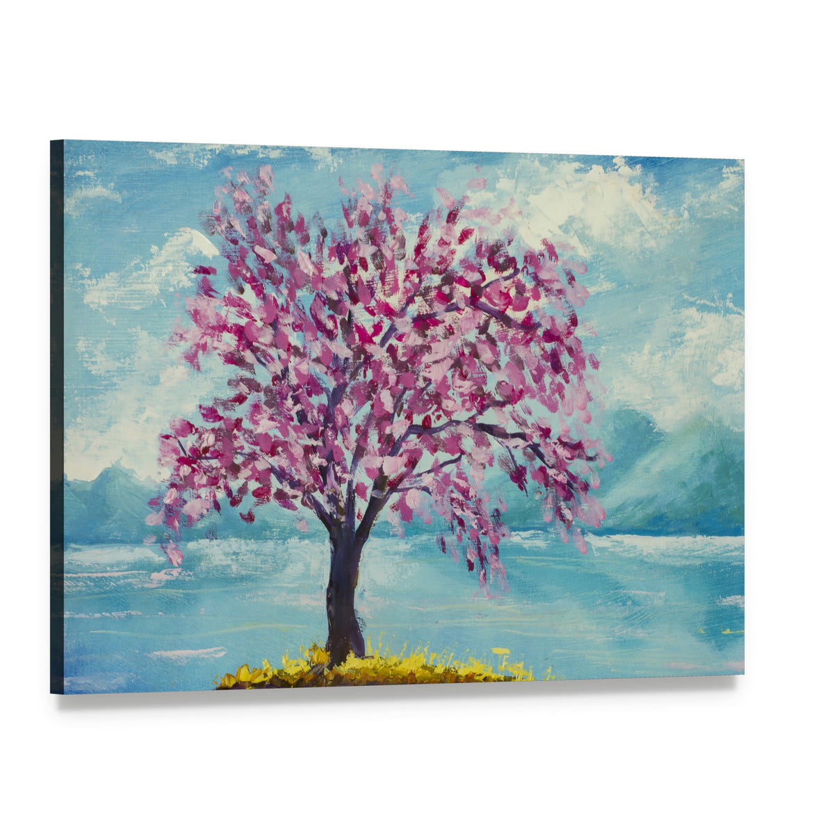 Blooming Sakura Canvas Wall Art, single panel gallery wrapped canvas, angled product view