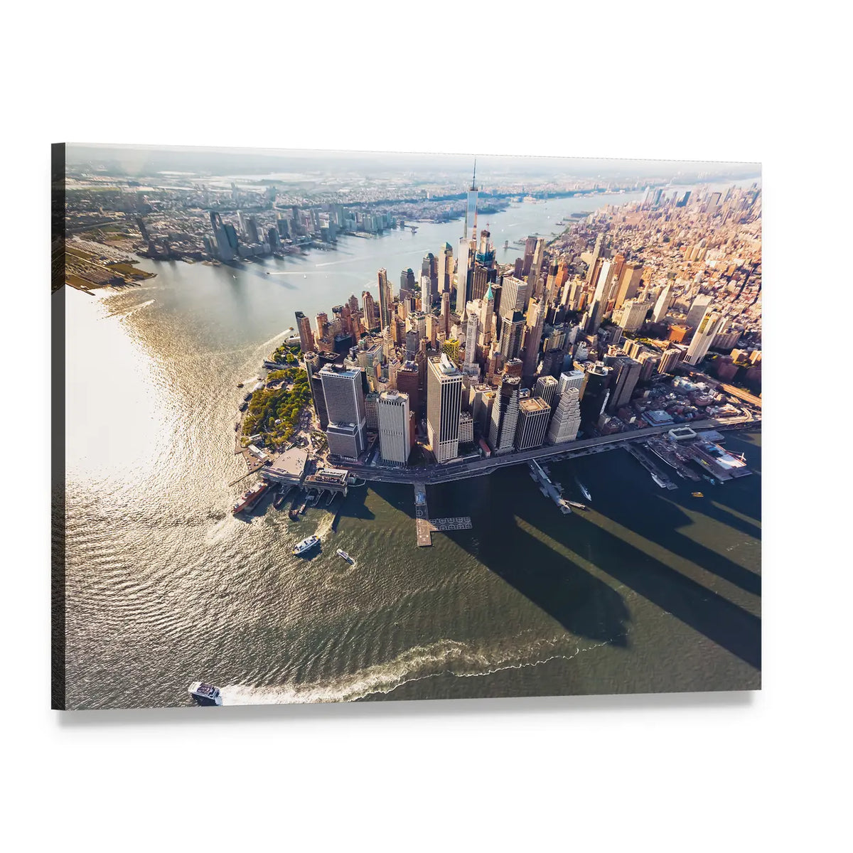 Lower Manhattan Over the Hudson River Canvas Wall Art, single panel gallery wrapped canvas, angled product view