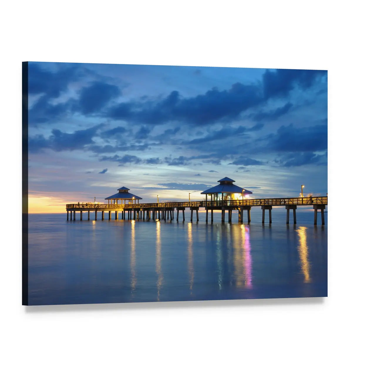 Fort Myers Pier at Dusk Canvas Wall Art, single panel gallery wrapped canvas, angled product view