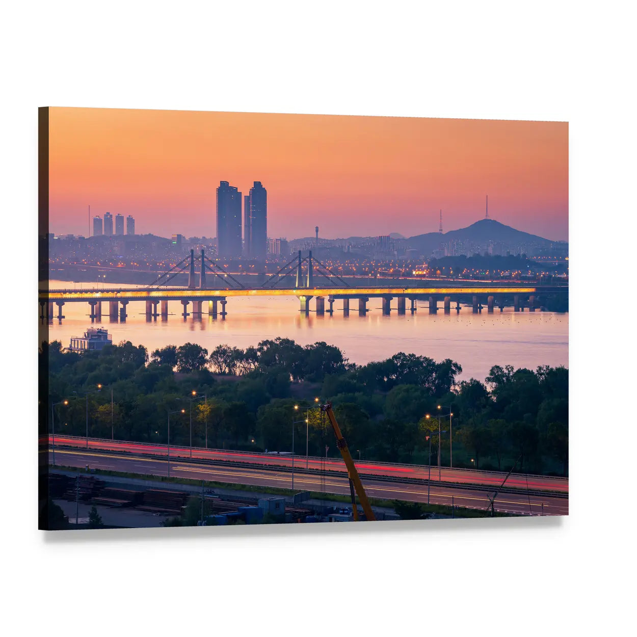 Seoul Skyline at Dusk Canvas Wall Art, single panel gallery wrapped canvas, angled product view