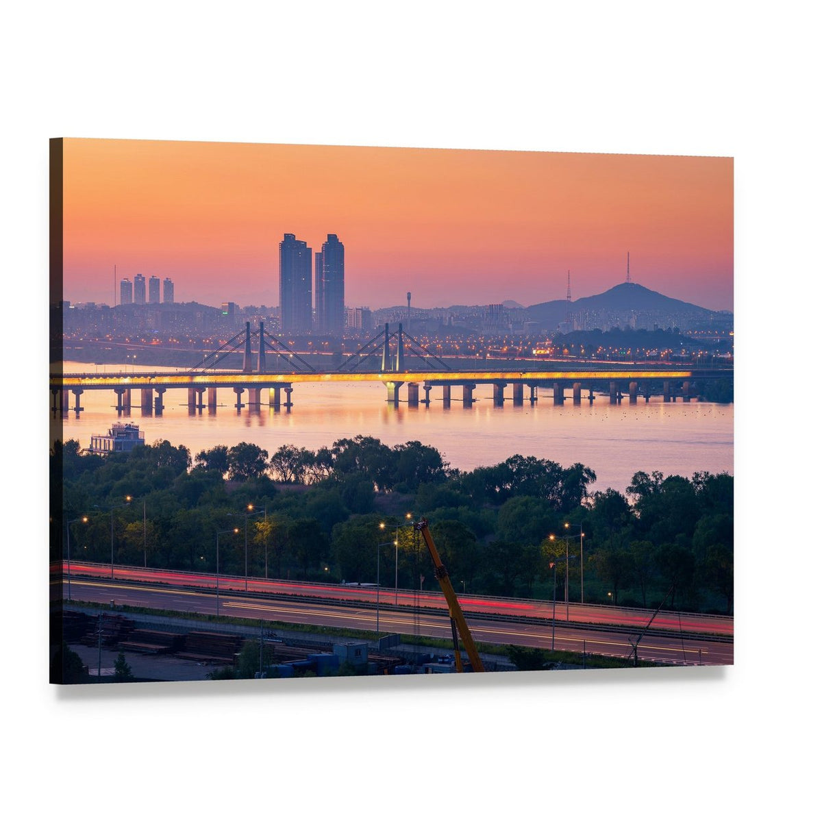 Seoul City Skyline at Twilight Canvas Wall Art, single panel gallery wrapped canvas, angled product view