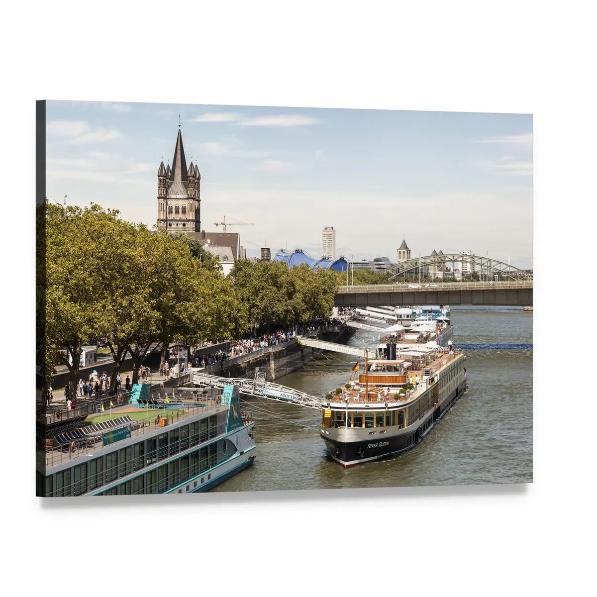 Cruise Ships in Cologne Canvas Wall Art, single panel gallery wrapped canvas, angled product view