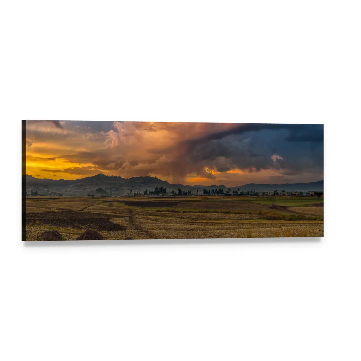 Rural Landscape of Ethiopia Panoramic Canvas Wall Art, single panel gallery wrapped canvas, angled product view