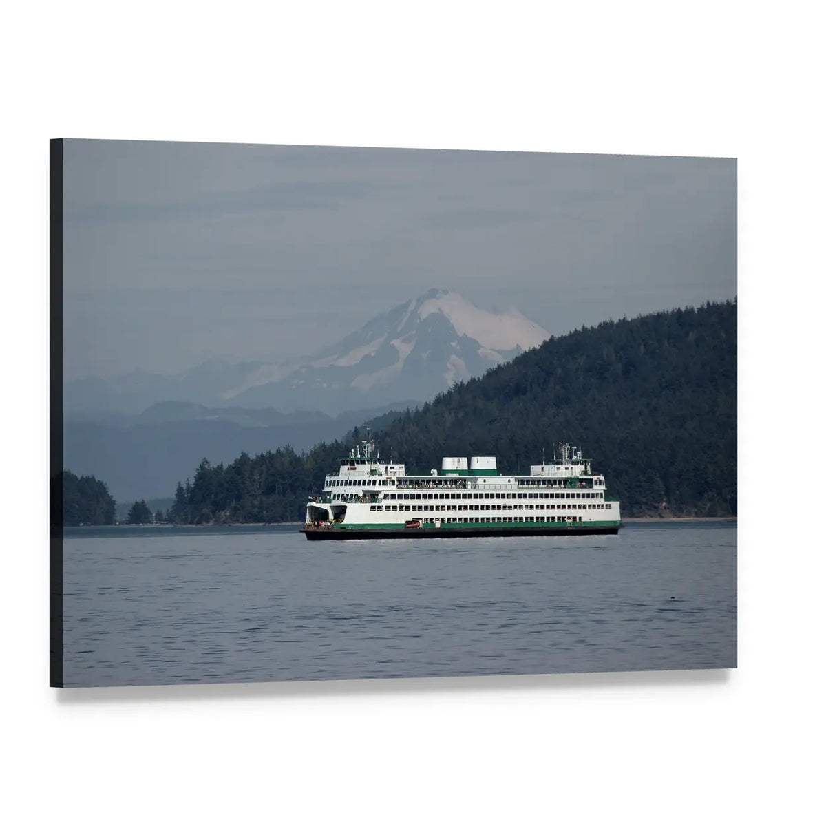 Ferry Sailing with Mt Baker Canvas Wall Art, single panel gallery wrapped canvas, angled product view