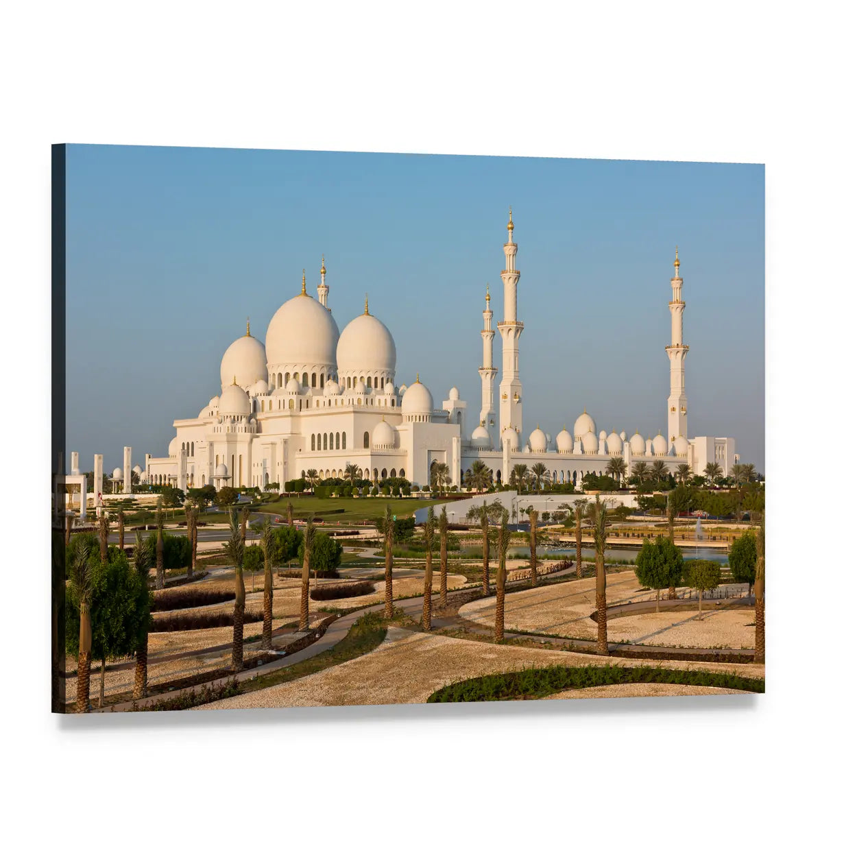 Sheikh Zayed Grand Mosque White Domes Canvas Wall Art, single panel gallery wrapped canvas, angled product view