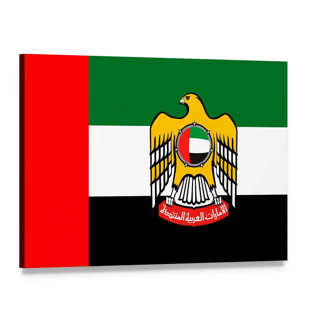 United Arab Emirates Flag with Gold Falcon Emblem Canvas Wall Art, single panel gallery wrapped canvas, angled product view
