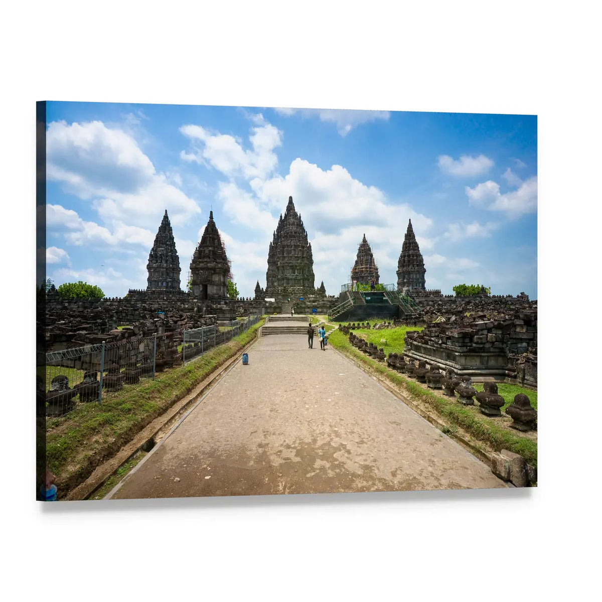 Prambanan Temple Ruins Canvas Wall Art, single panel gallery wrapped canvas, angled product view