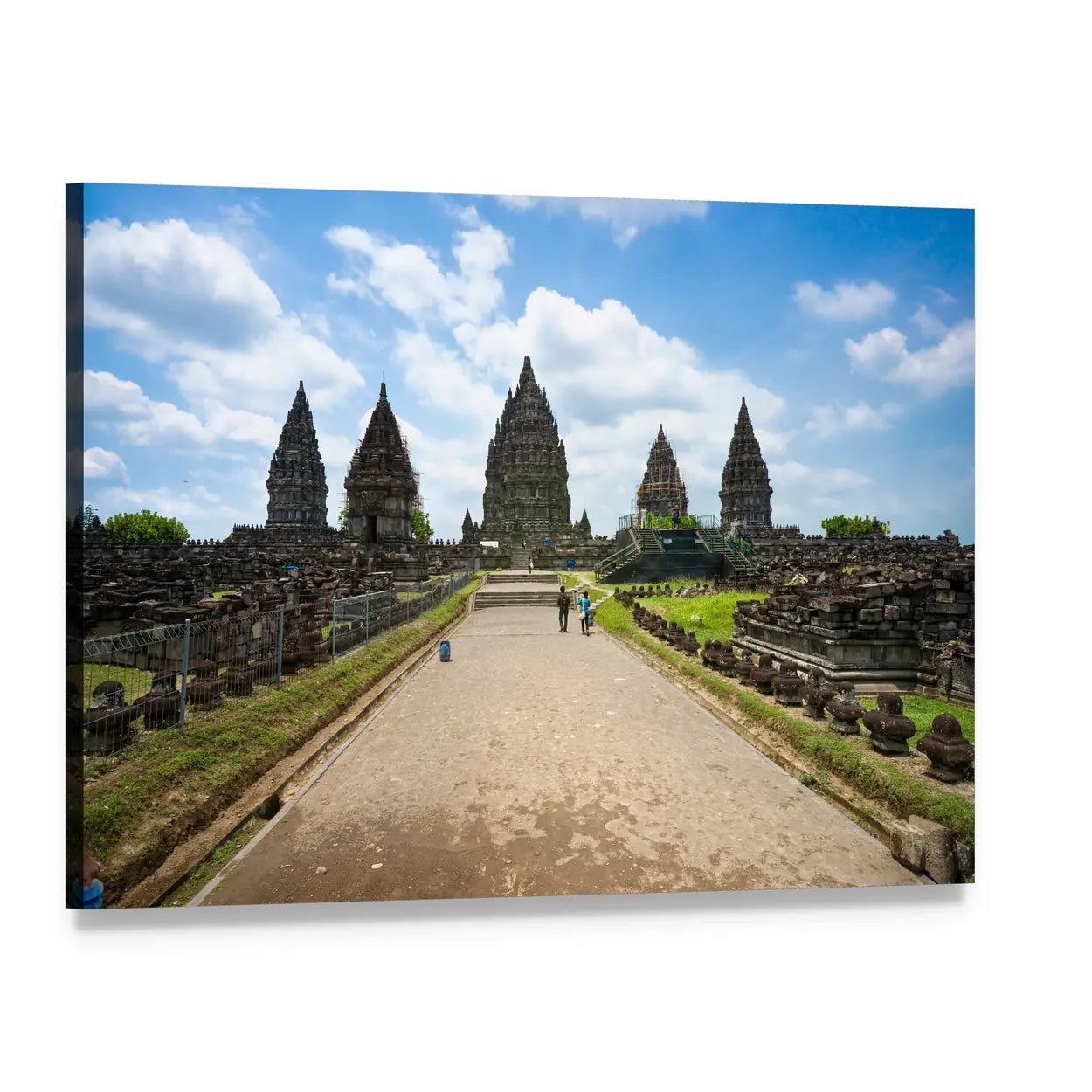 Prambanan Temple Ruins Canvas Wall Art, single panel gallery wrapped canvas, angled product view