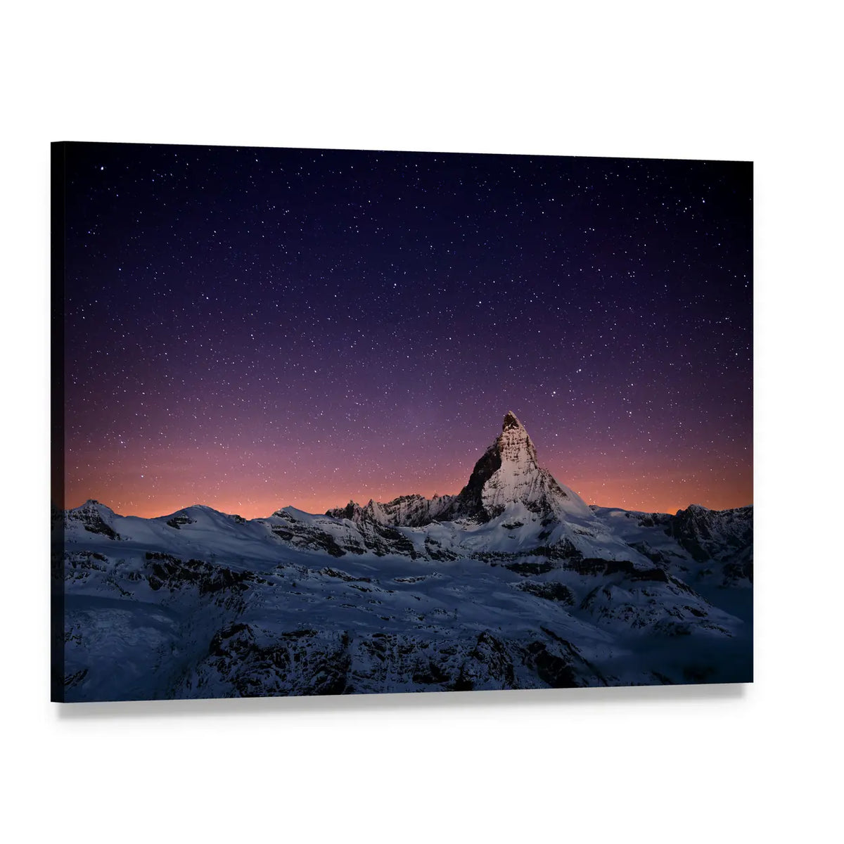 Matterhorn Peak Under Starry Sky Canvas Wall Art, single panel gallery wrapped canvas, angled product view