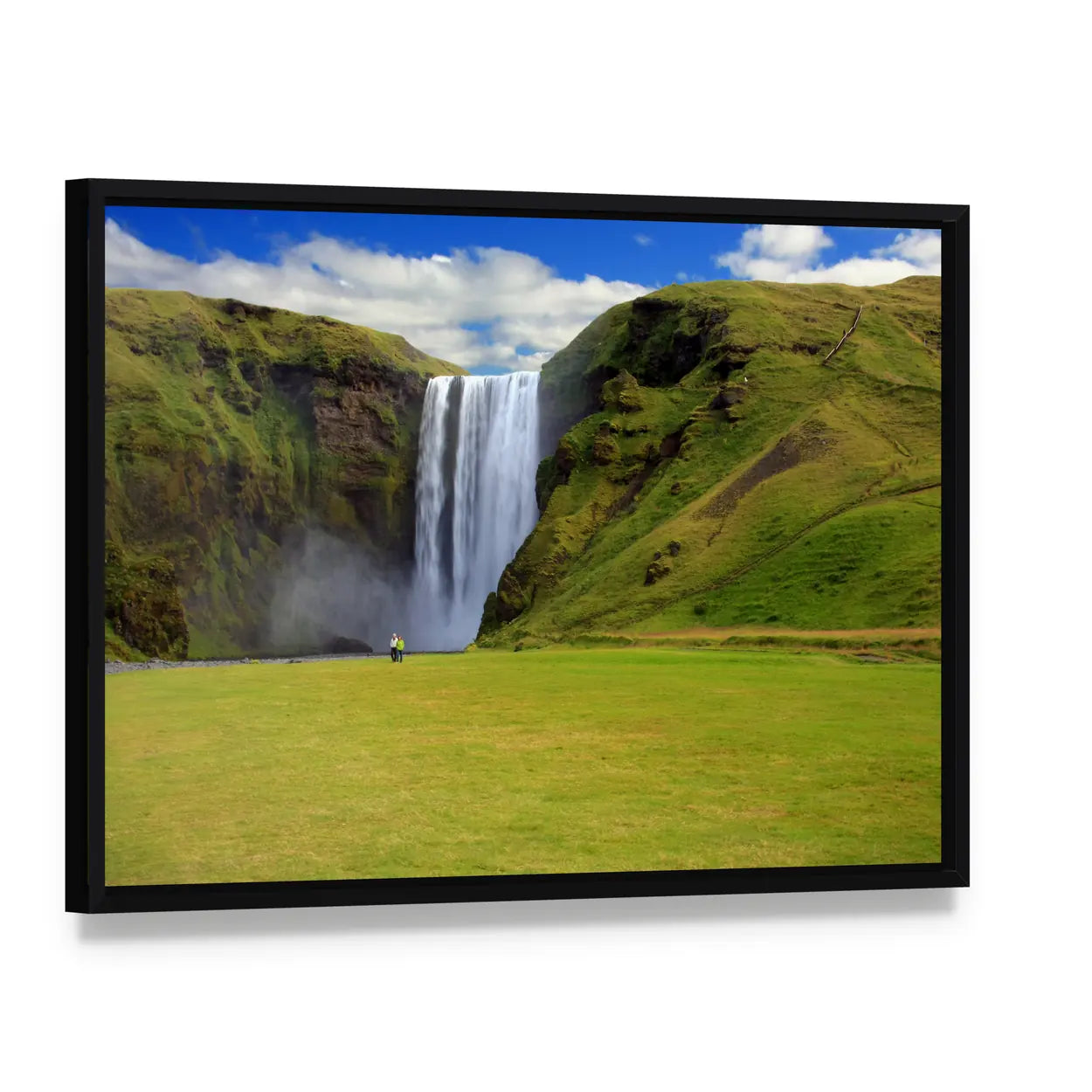 Skogarfoss Waterfall In South East Iceland Canvas Wall Art, framed canvas in a black floater frame, angled product view