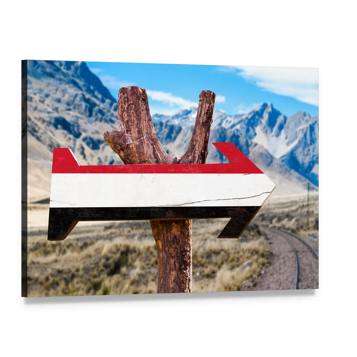 Yemen Flag Signpost Canvas Wall Art, single panel gallery wrapped canvas, angled product view