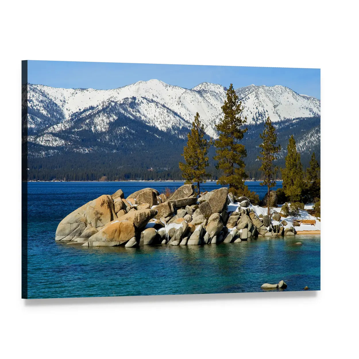 Lake Tahoe in Winter Canvas Wall Art, single panel gallery wrapped canvas, angled product view