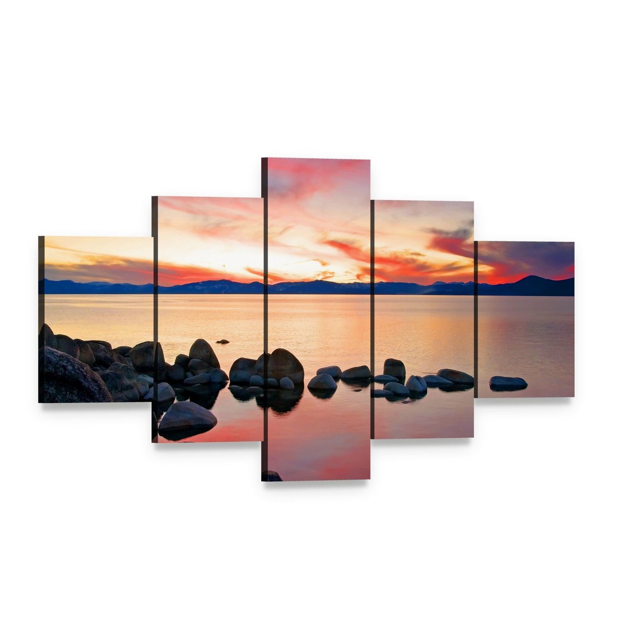 Lake Tahoe at Sunrise Canvas Wall Art, 5 panel 5 Star layout gallery wrapped canvas set, angled product view