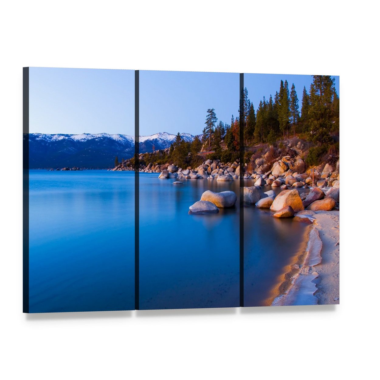 Tahoe Lake After Sunset Canvas Wall Art, 3 panel 3 Horizontal layout gallery wrapped canvas set, angled product view