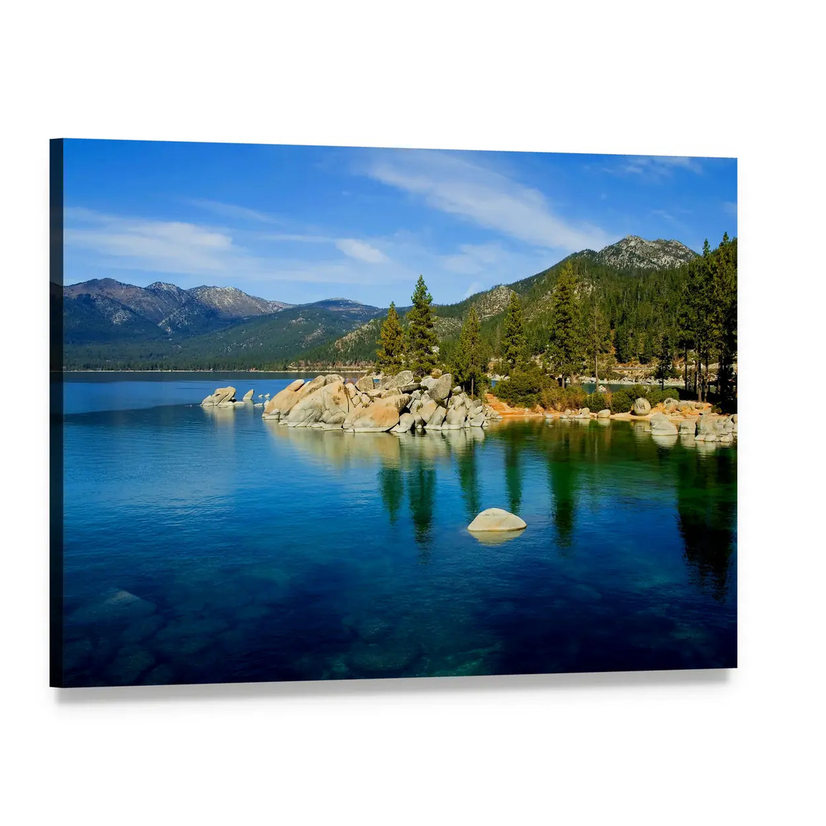 Alpine Lake with Pine Reflections Canvas Wall Art, single panel gallery wrapped canvas, angled product view