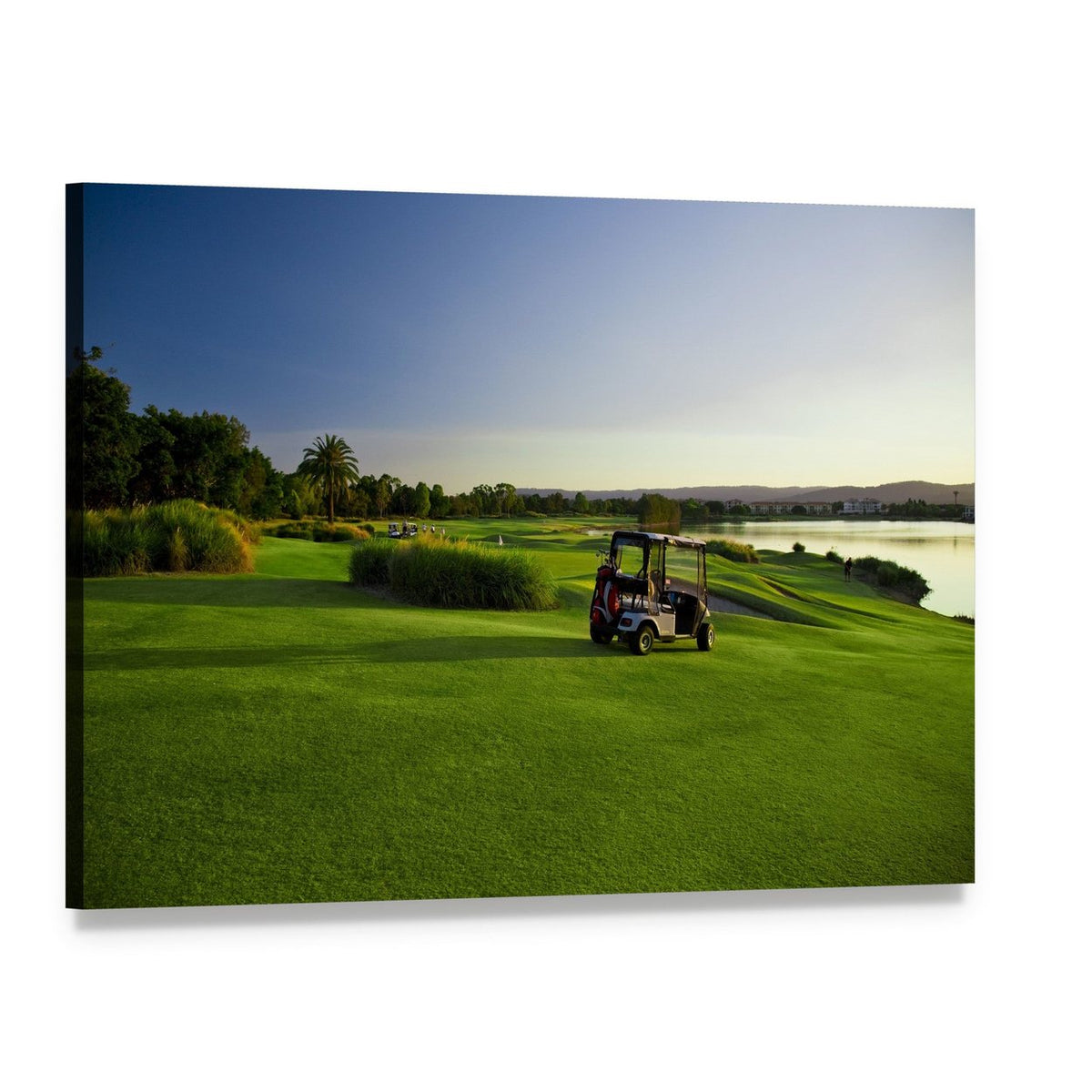 Golf Course and Buggies Canvas Wall Art, single panel gallery wrapped canvas, angled product view