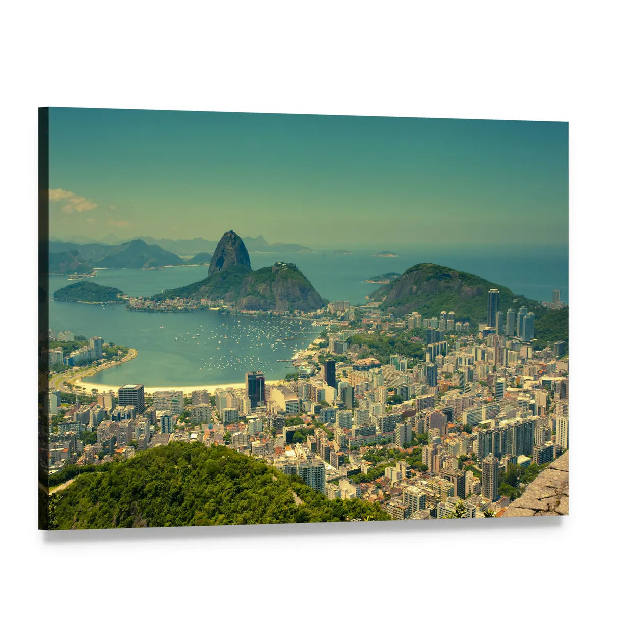 Rio De Janeiro Sugarloaf Skyline Canvas Wall Art, single panel gallery wrapped canvas, angled product view