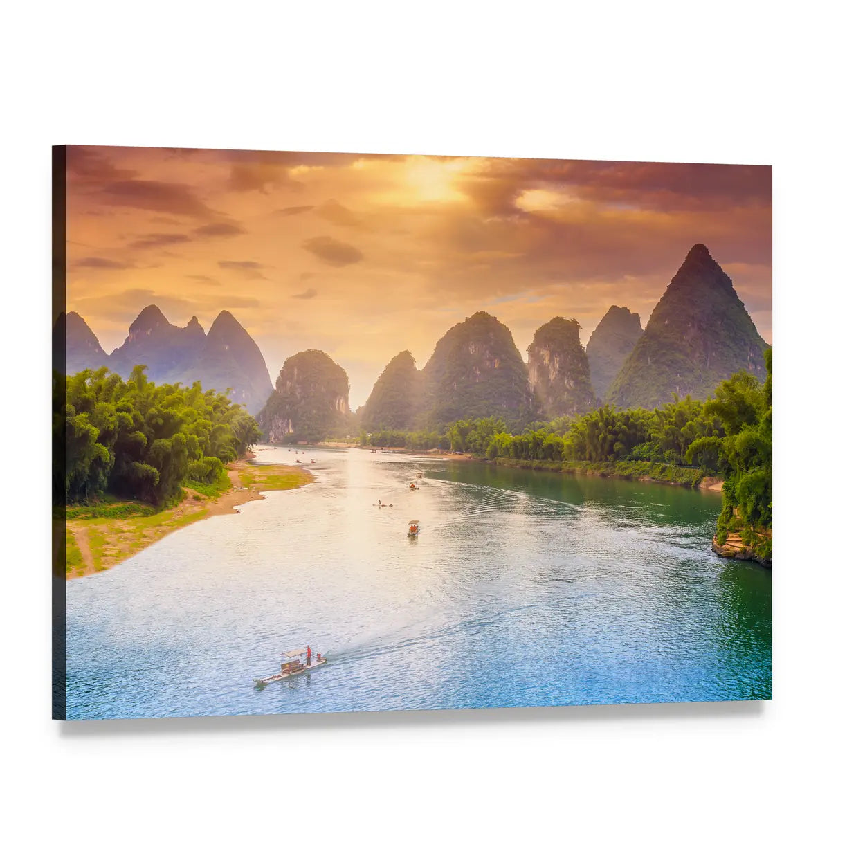 Guilin Karst River at Sunset Canvas Wall Art, single panel gallery wrapped canvas, angled product view