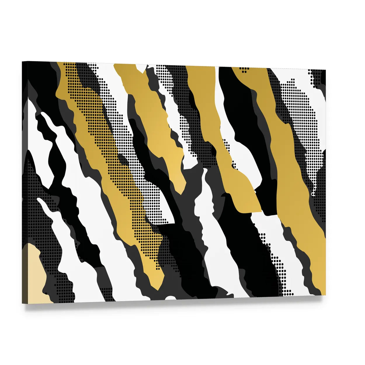 Golden Abstract Camouflage Pattern Canvas Wall Art, single panel gallery wrapped canvas, angled product view