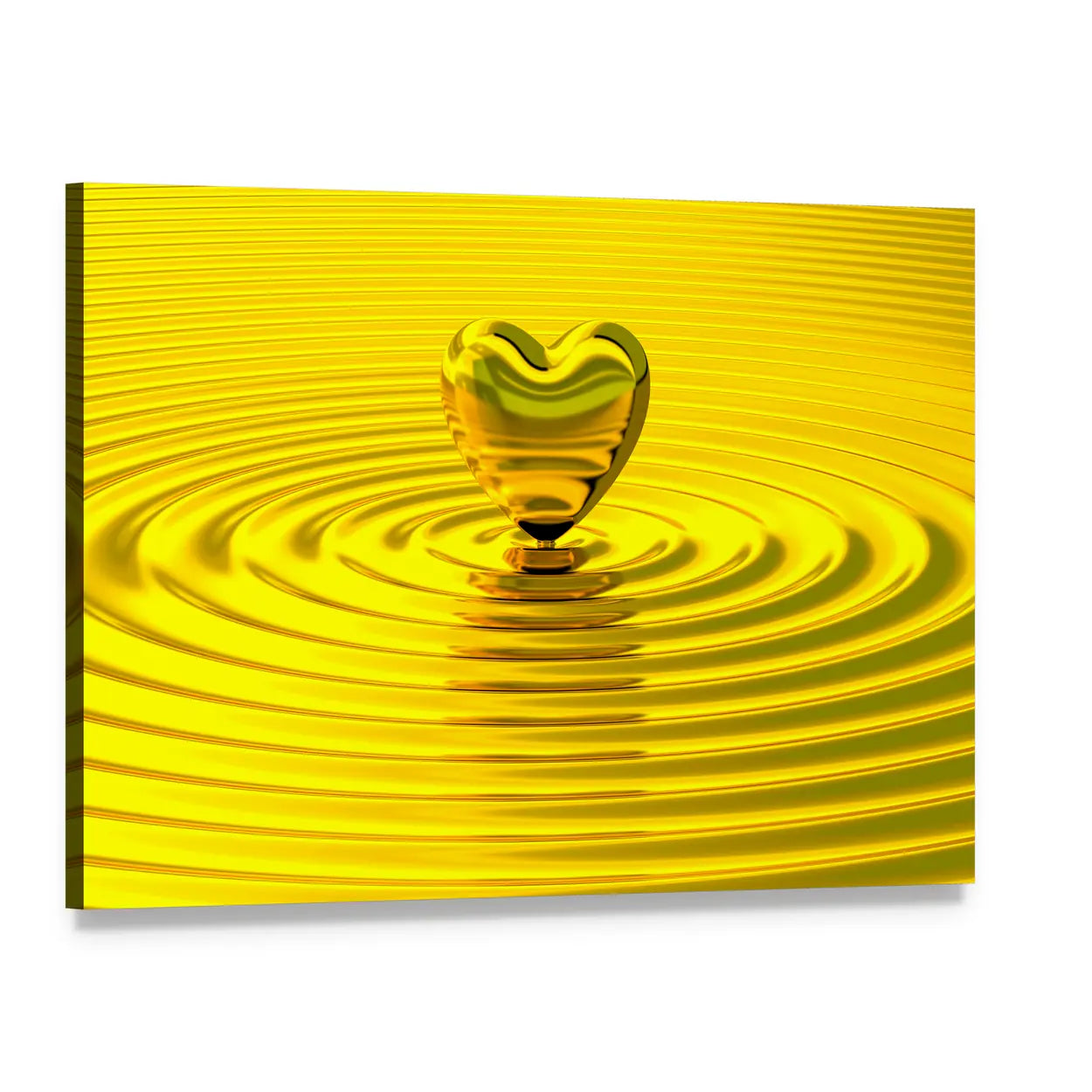Golden Heart Over Liquid Ripples Canvas Wall Art, single panel gallery wrapped canvas, angled product view