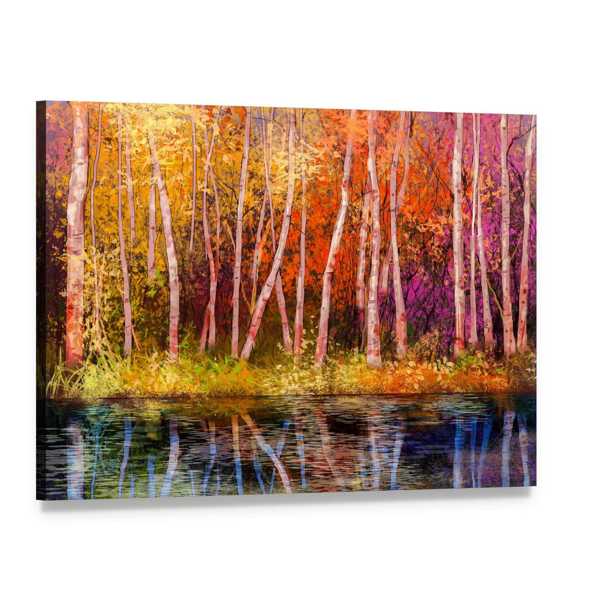 Colorful Autumn Trees Canvas Wall Art, single panel gallery wrapped canvas, angled product view