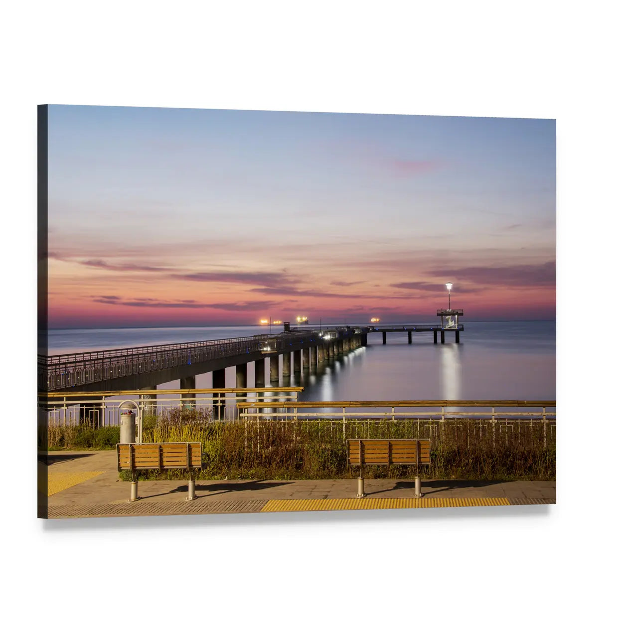 Burgas Bay Pier at Sunset Canvas Wall Art, single panel gallery wrapped canvas, angled product view