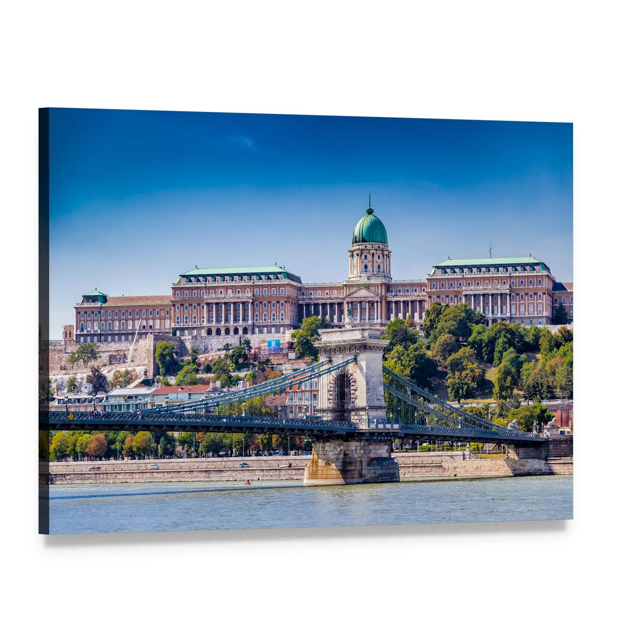 Buda Castle and Chain Bridge Canvas Wall Art, single panel gallery wrapped canvas, angled product view