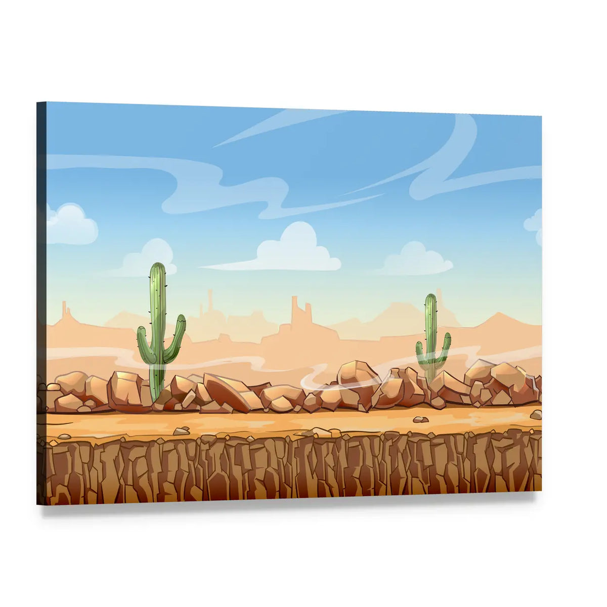Wild West Desert Game Scene Canvas Wall Art, single panel gallery wrapped canvas, angled product view