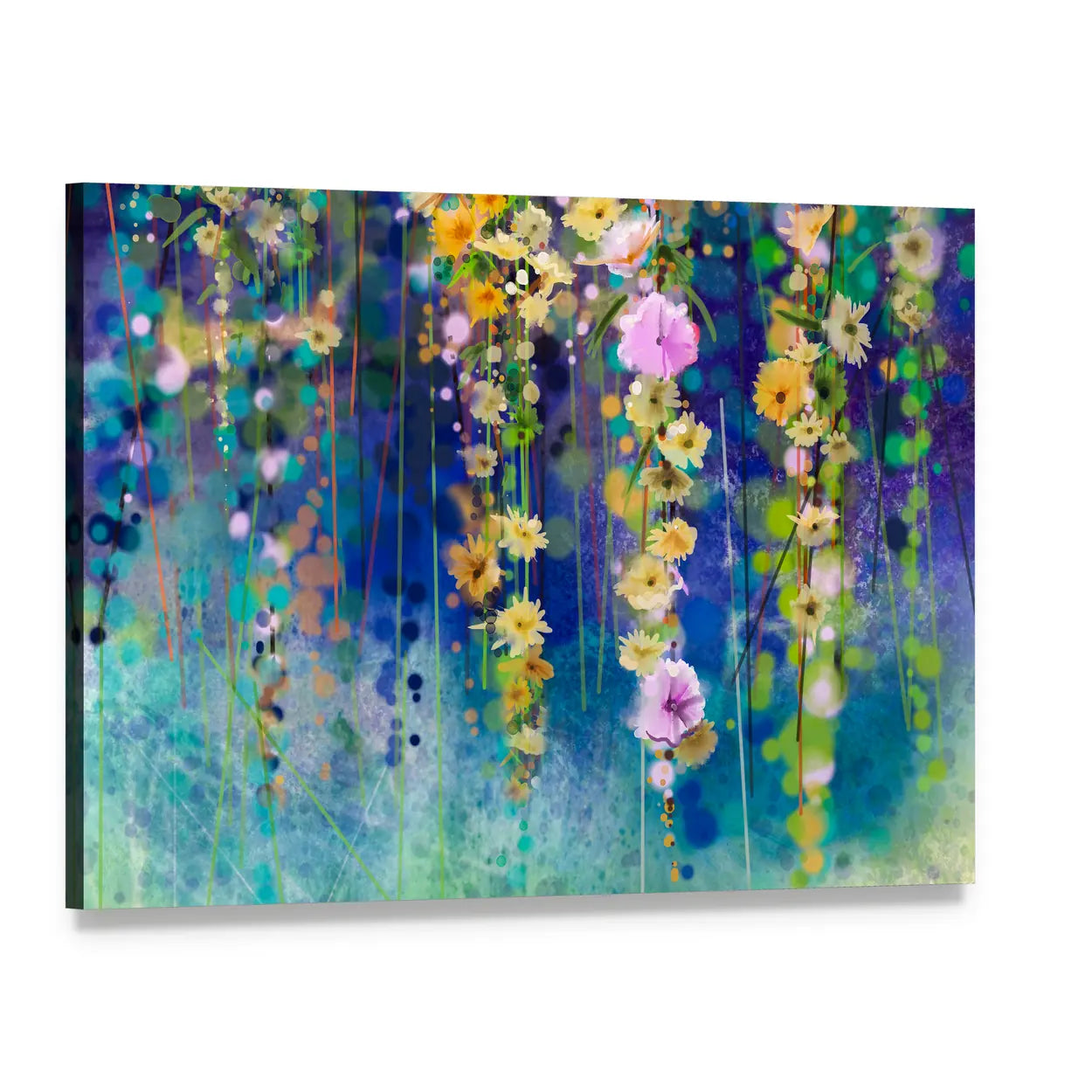 Spring Floral Field Abstract Canvas Wall Art, single panel gallery wrapped canvas, angled product view