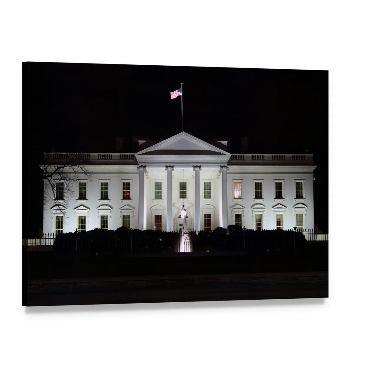 The White House at Night Canvas Wall Art, single panel gallery wrapped canvas, angled product view