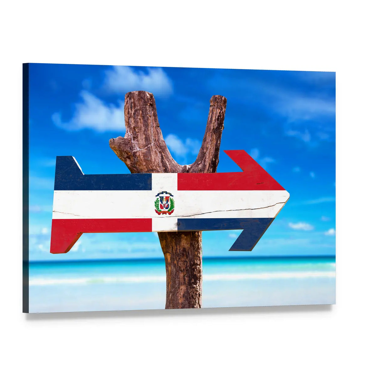Dominican Republic Flag Canvas Wall Art, single panel gallery wrapped canvas, angled product view