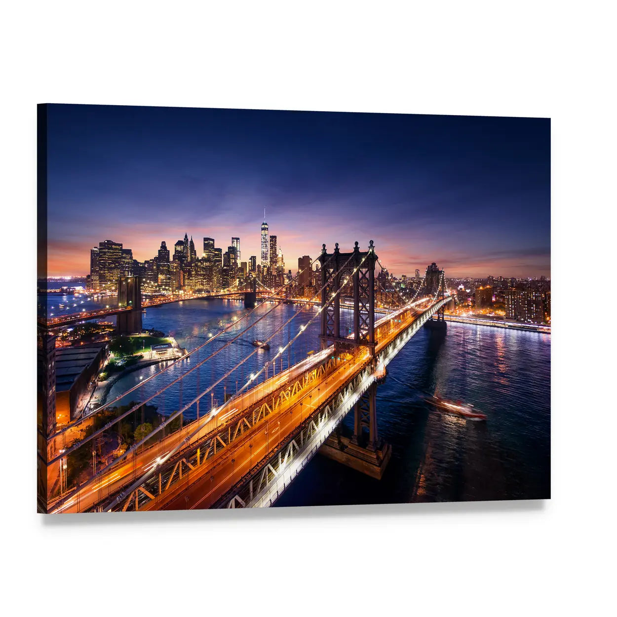 Dusk Over Manhattan Bridge Canvas Wall Art, single panel gallery wrapped canvas, angled product view
