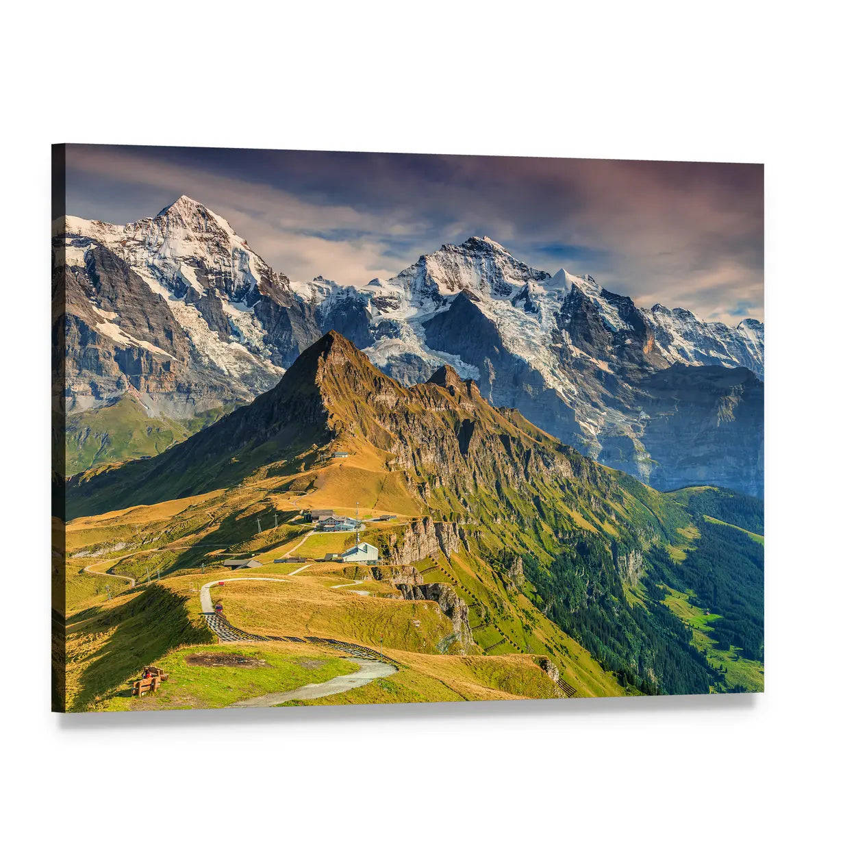 Alpine Mountain Road in Switzerland Canvas Wall Art, single panel gallery wrapped canvas, angled product view