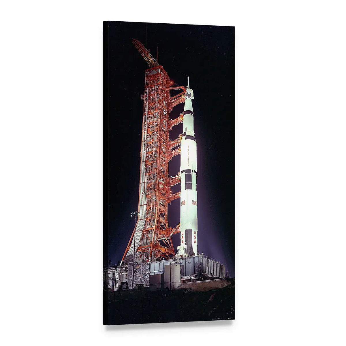 Apollo 17 Saturn V Pre-launch Vertical Canvas Wall Art, 1 panel 1 Vertical layout gallery wrapped canvas set, angled product view