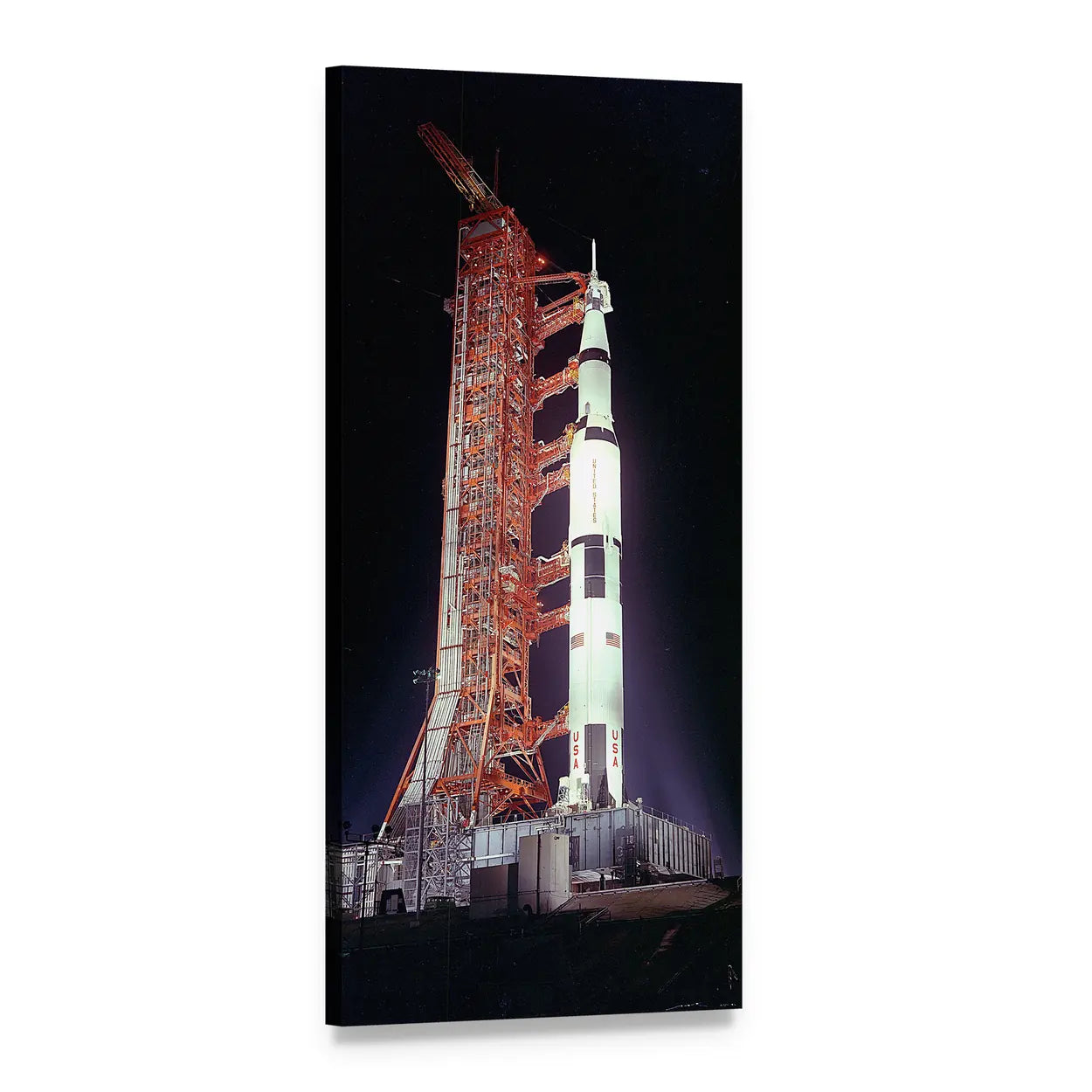 Apollo 17 Saturn V Pre-launch Vertical Canvas Wall Art, 1 panel 1 Vertical layout gallery wrapped canvas set, angled product view