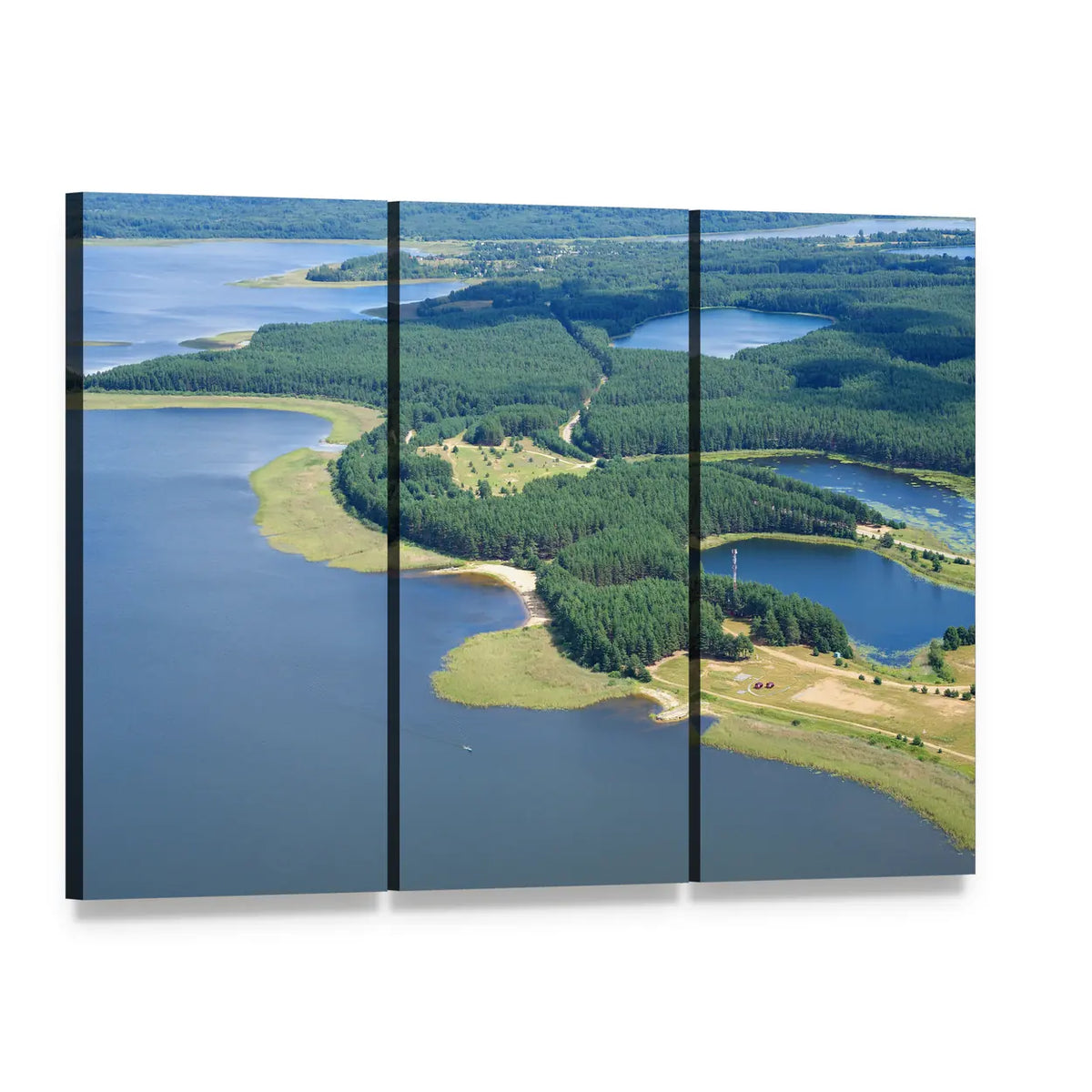 Lake Seliger and Islands Canvas Wall Art, 3 panel 3 Horizontal layout gallery wrapped canvas set, angled product view