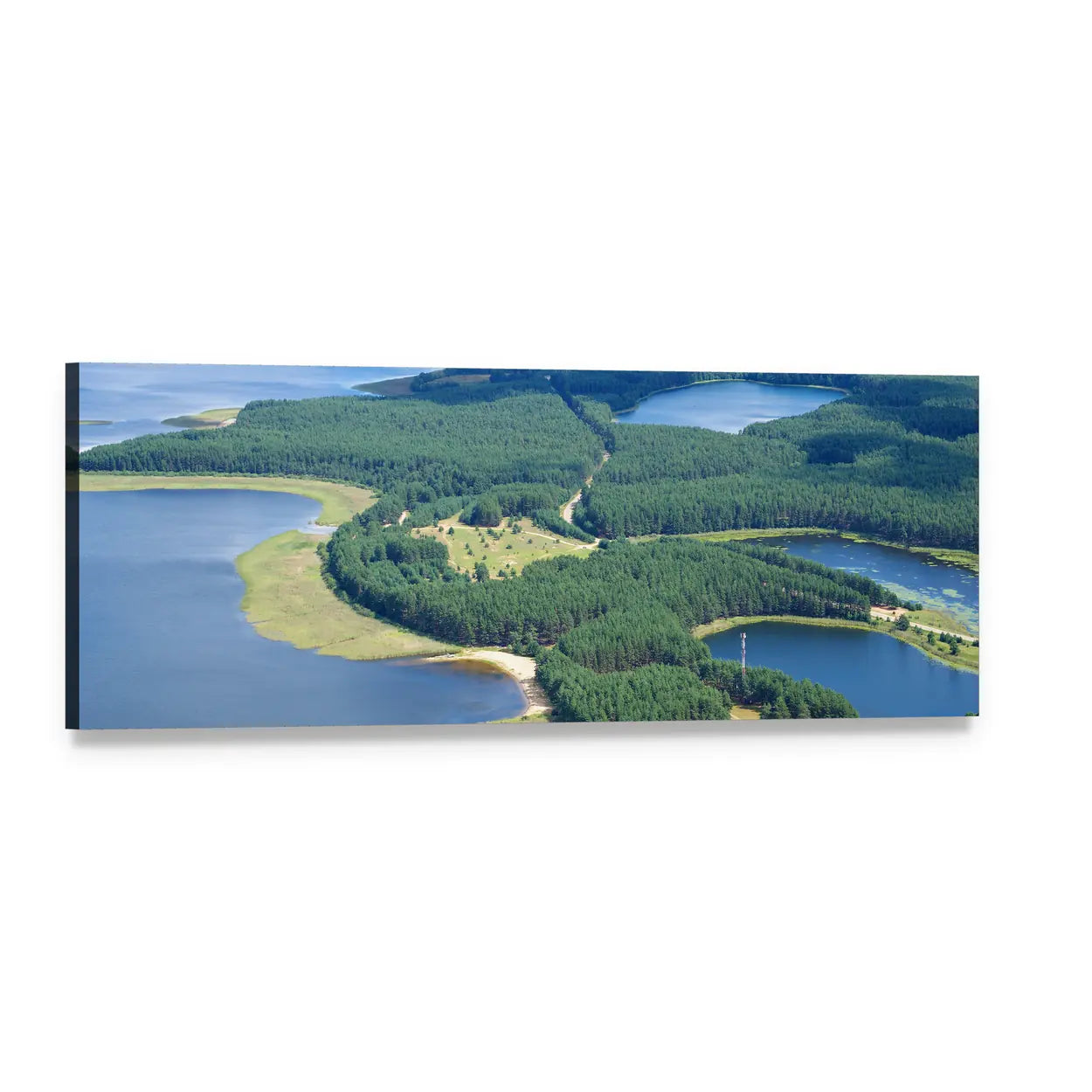 Aerial View of Lake Seliger Islands Panoramic Canvas Wall Art, single panel gallery wrapped canvas, angled product view