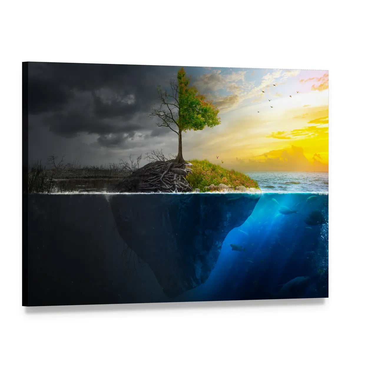 Life and Death on a Floating Island Canvas Wall Art, single panel gallery wrapped canvas, angled product view
