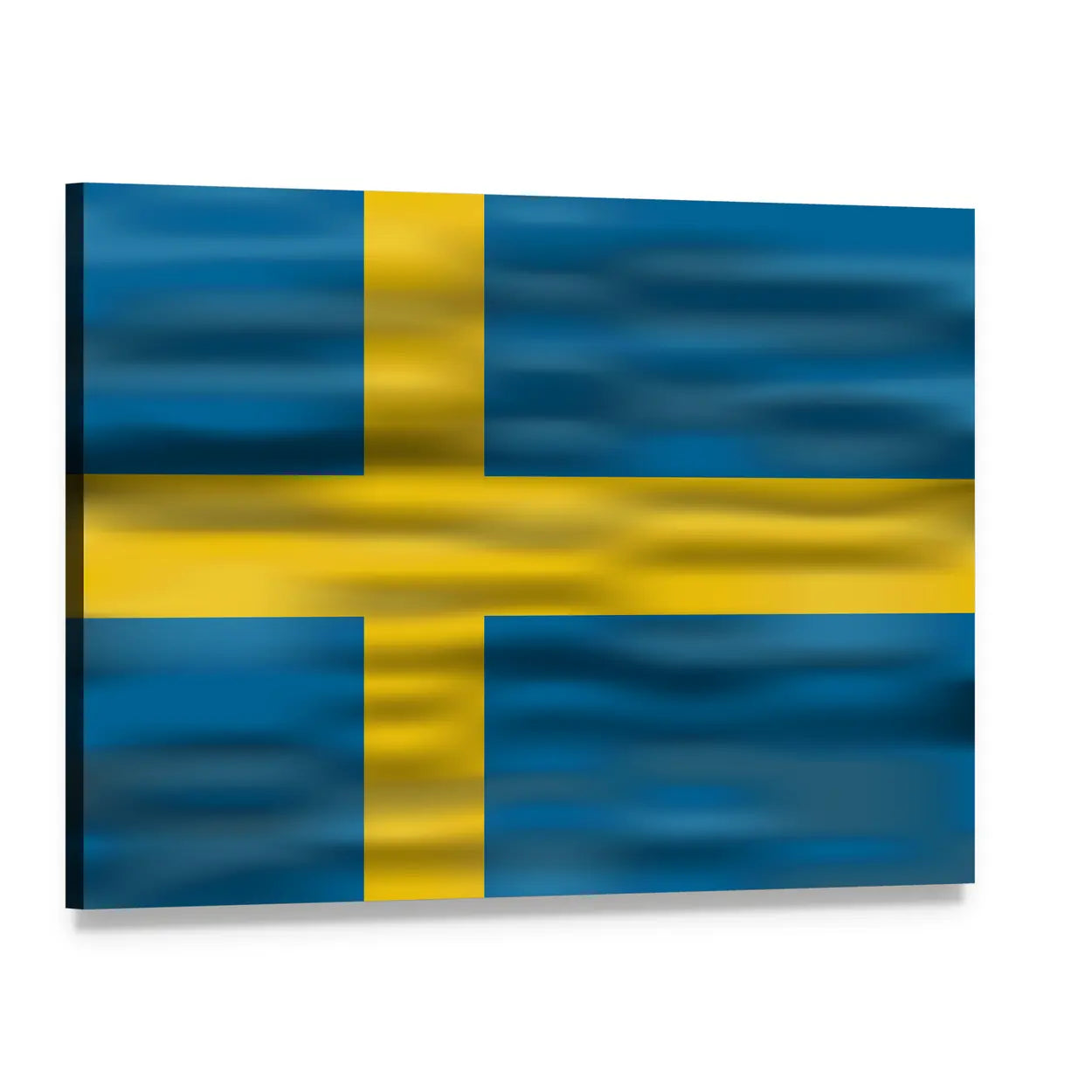 Swedish Flag with Rippling Fabric Canvas Wall Art, single panel gallery wrapped canvas, angled product view