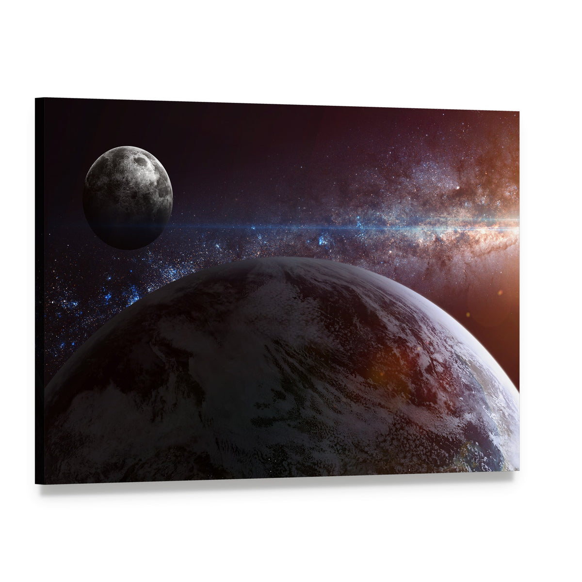 Earth Moon Stars Canvas Wall Art, single panel gallery wrapped canvas, angled product view