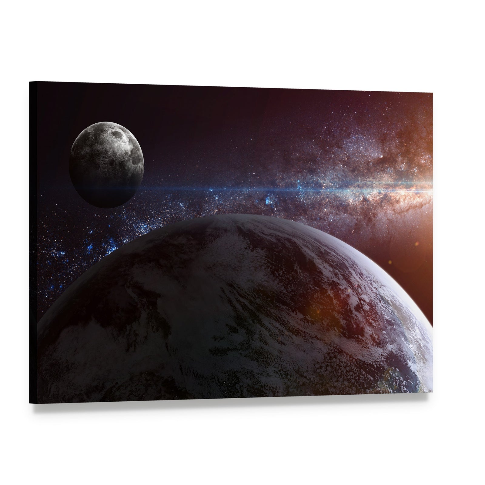 Earth Moon Stars Canvas Wall Art, single panel gallery wrapped canvas, angled product view