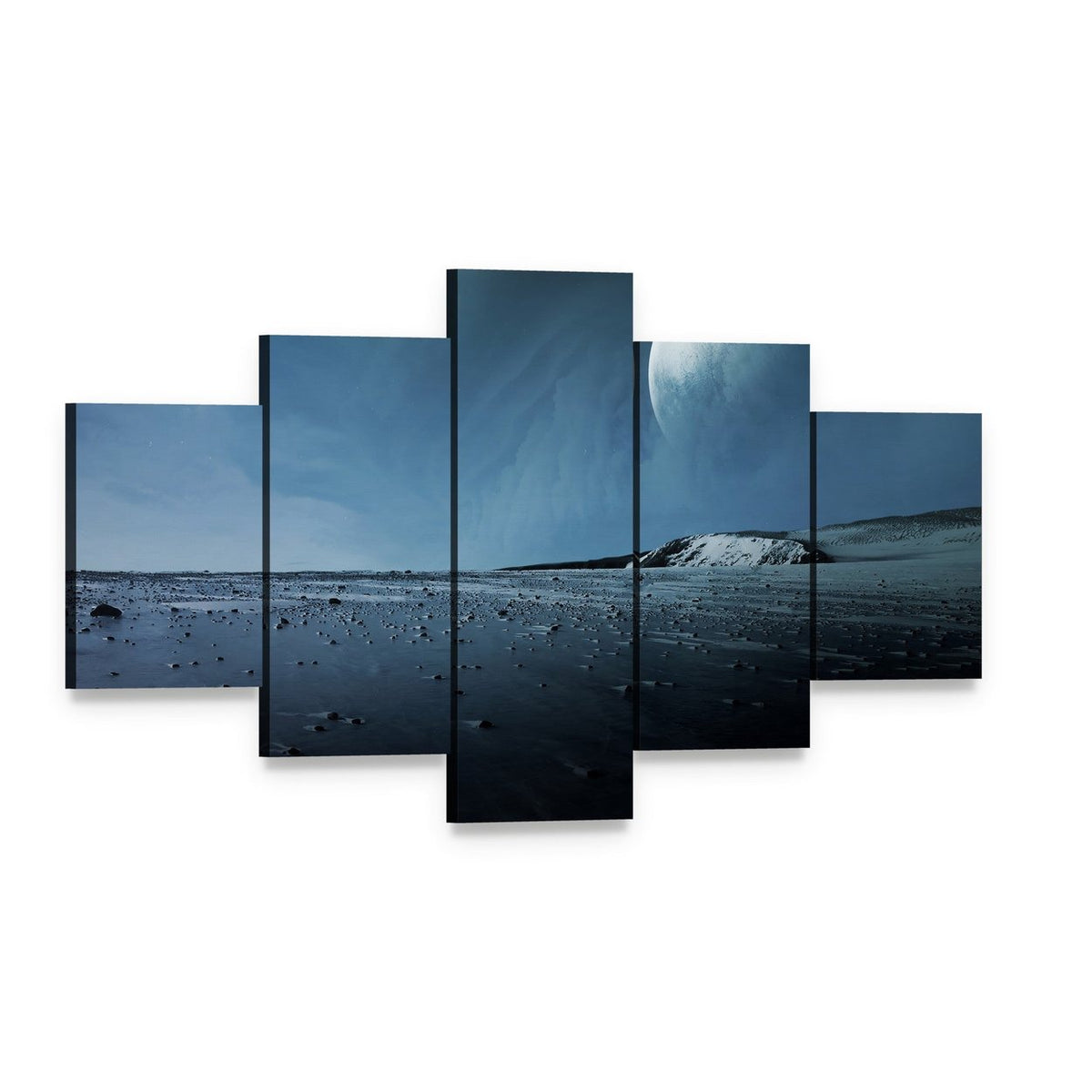 View of Pluto from Charon Canvas Wall Art, 5 panel 5 Star layout gallery wrapped canvas set, angled product view