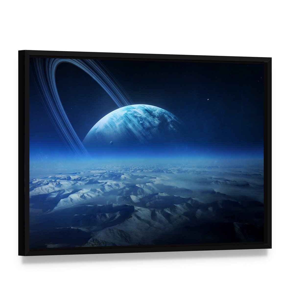 View of Uranus from Titania Canvas Wall Art, framed canvas in a black floater frame, angled product view