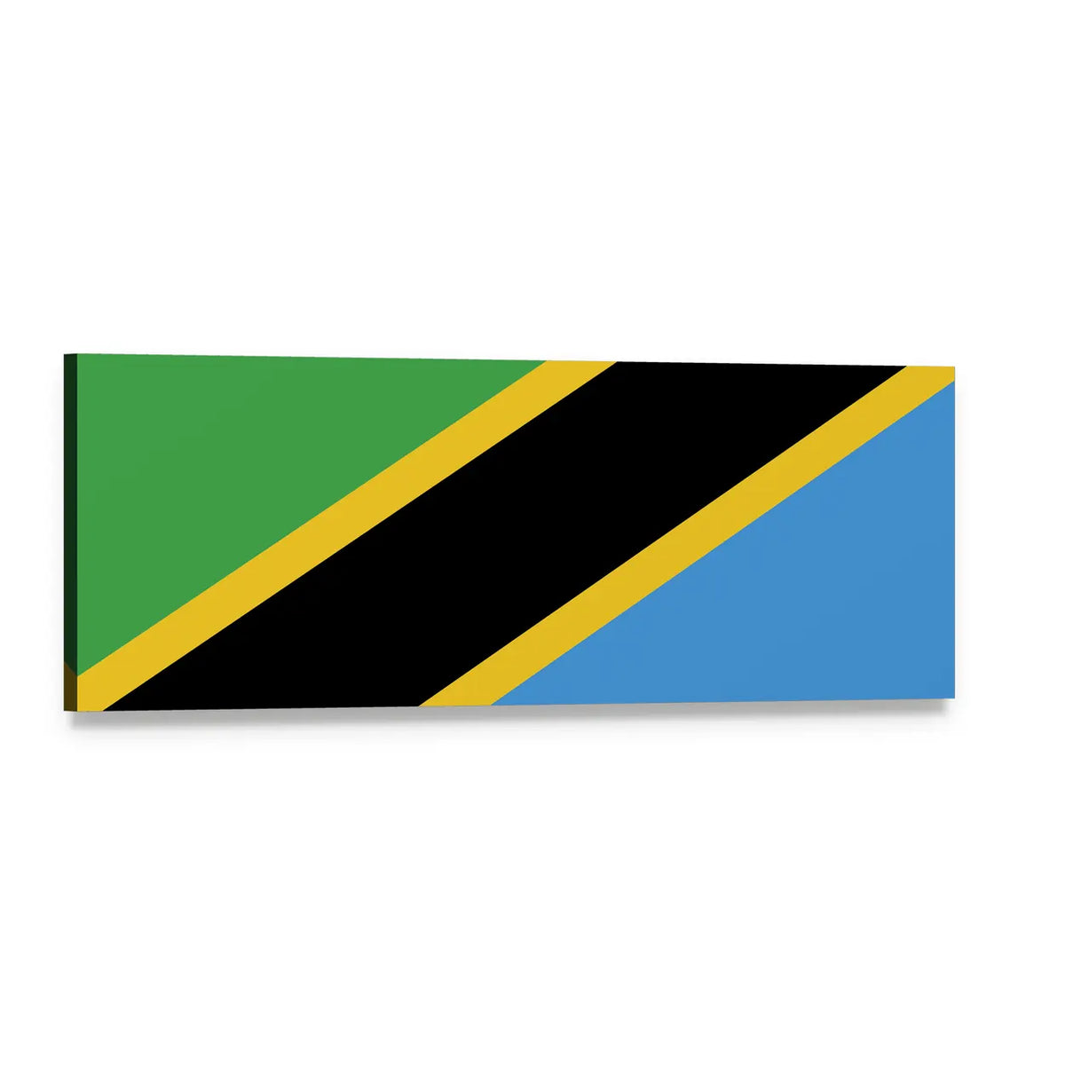 Tanzania Flag Geometric Design Panoramic Canvas Wall Art, single panel gallery wrapped canvas, angled product view