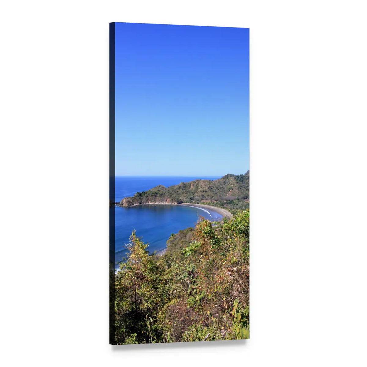 Tropical Coastline Overlooking Calm Blue Sea Vertical Canvas Wall Art, 1 panel 1 Vertical layout gallery wrapped canvas set, angled product view