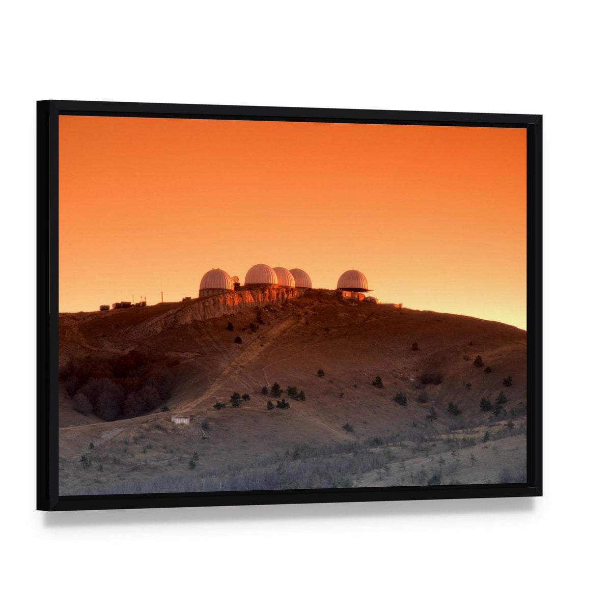 Research Center on Mars Canvas Wall Art, framed canvas in a black floater frame, angled product view
