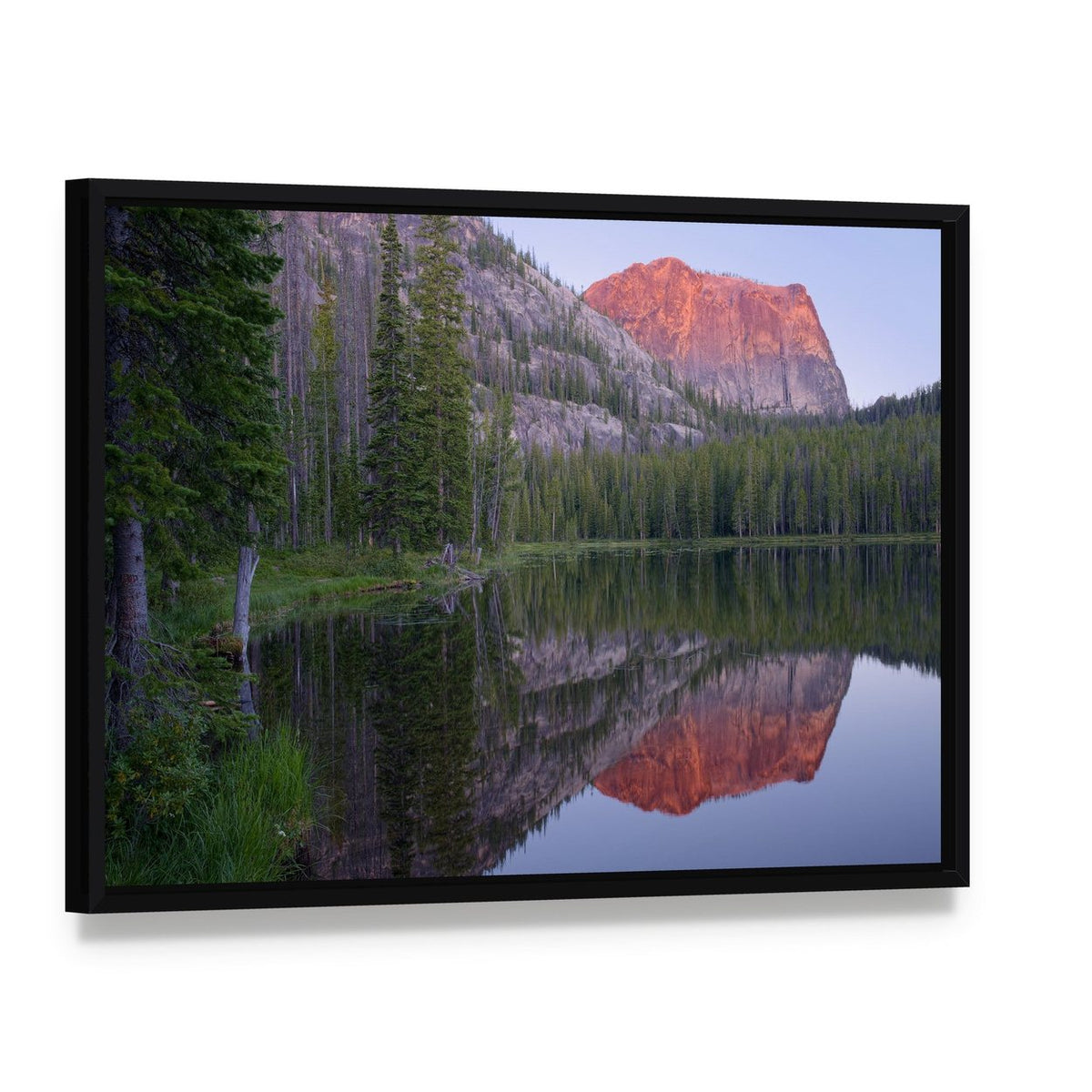 Yellowjacket Lake and Sugarloaf Mountain Canvas Wall Art, framed canvas in a black floater frame, angled product view