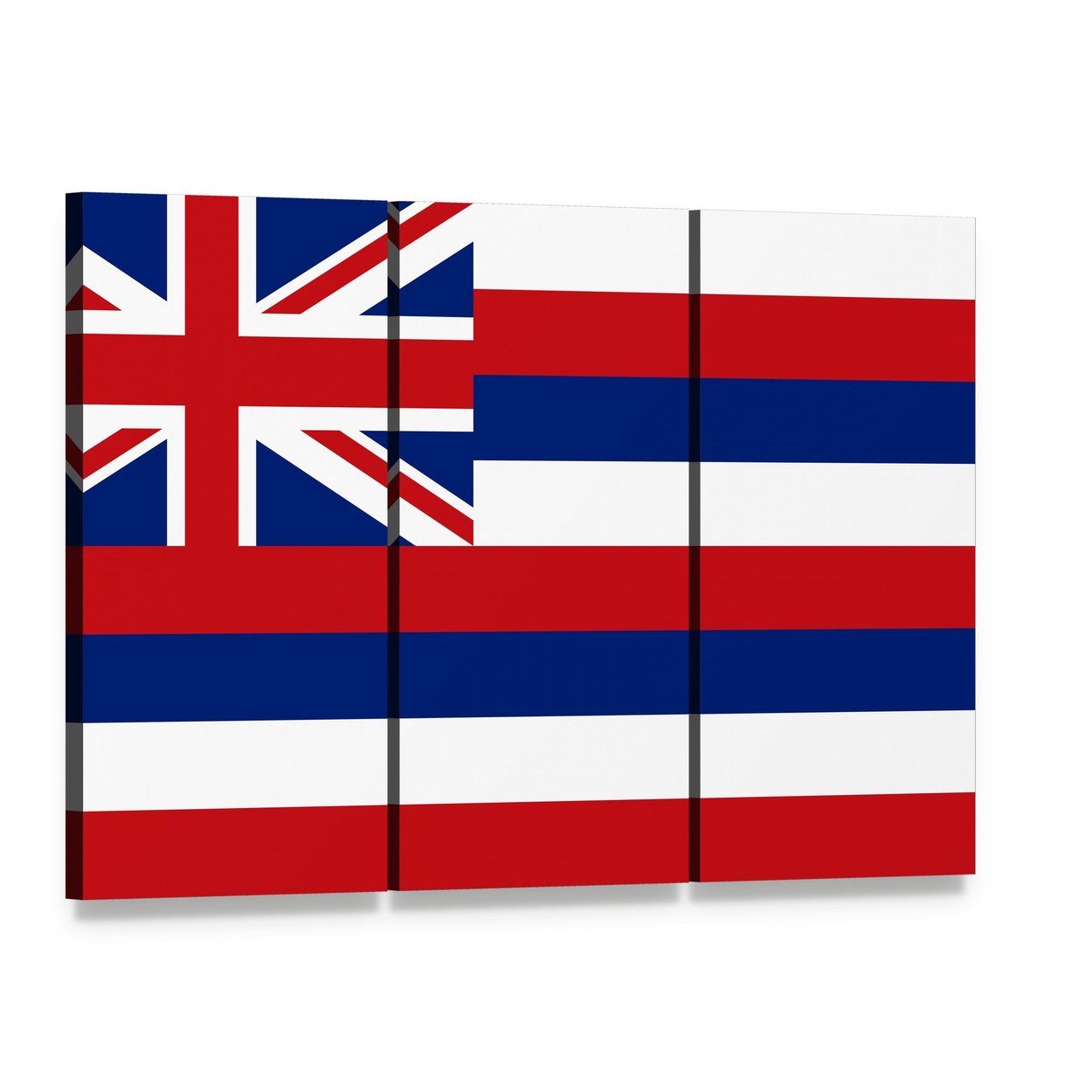 Hawaiian Flag with Union Jack Canvas Wall Art, 3 panel 3 Horizontal layout gallery wrapped canvas set, angled product view