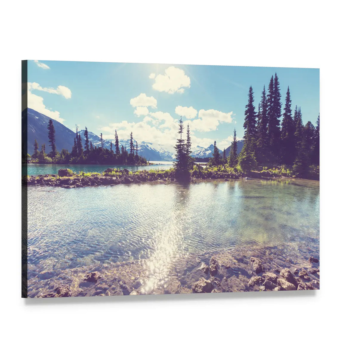 Hike at Garibaldi Lake Canvas Wall Art, single panel gallery wrapped canvas, angled product view