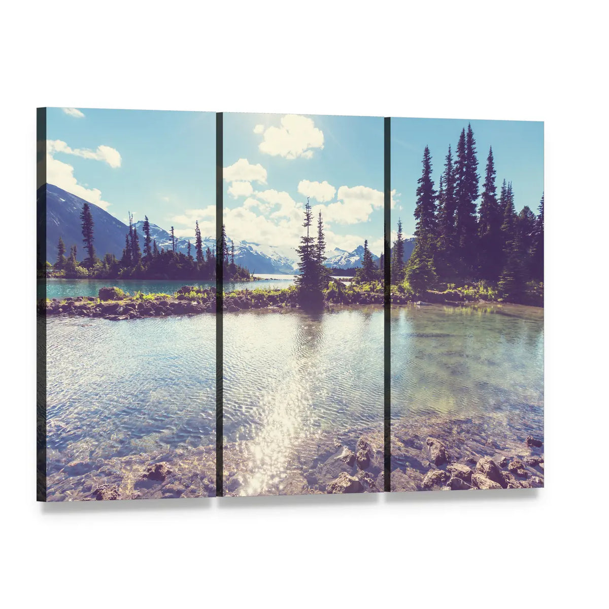 Hike at Garibaldi Lake Canvas Wall Art, 3 panel 3 Horizontal layout gallery wrapped canvas set, angled product view